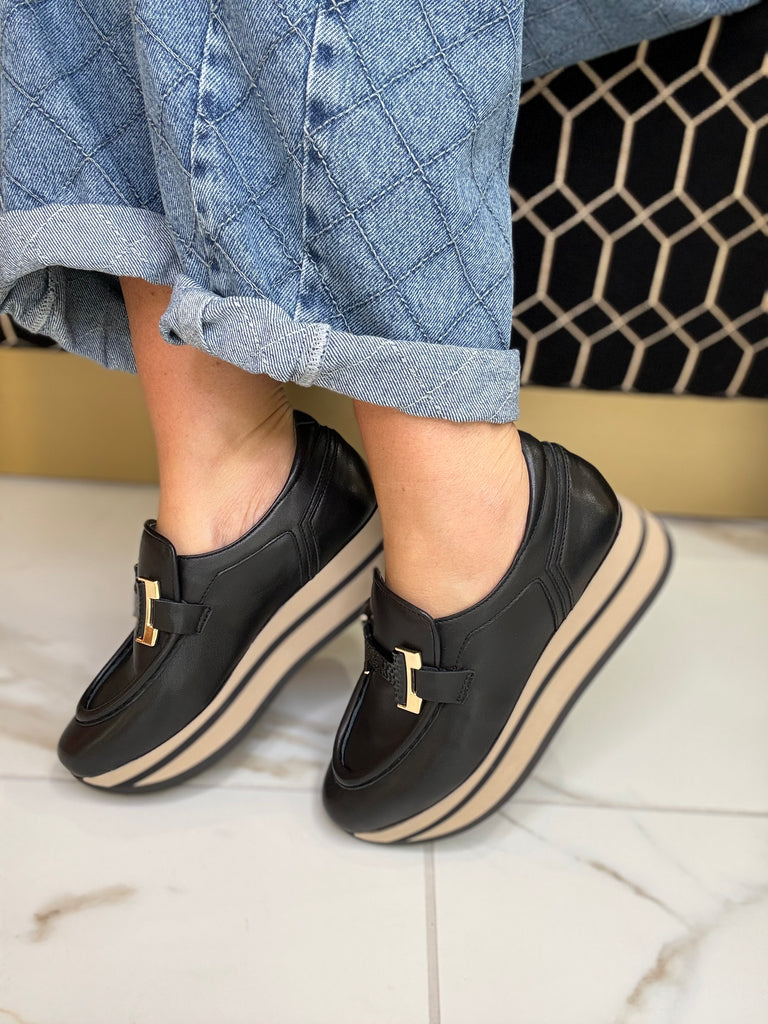 Softwaves Black Leather Loafers