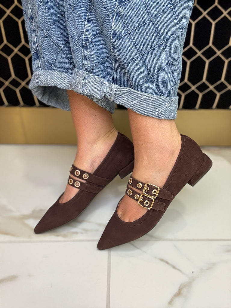 Marian Chocolate Brown Suede Flat Shoe