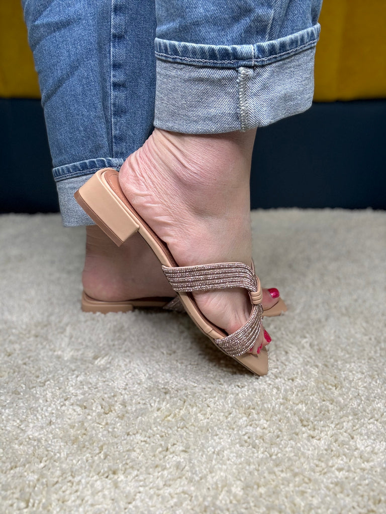 Bibi Lou Nude Crystal Sliders