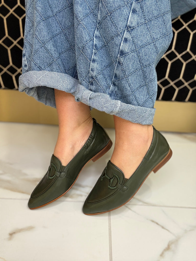 Softwaves Green Leather Loafer