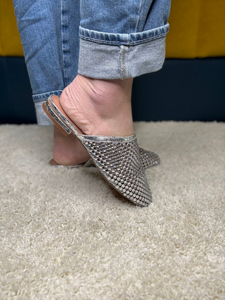 Bibi Lou Silver Crystal Mule