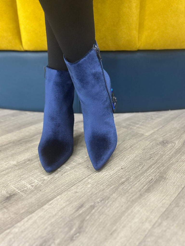 Navy blue cheap velvet boots