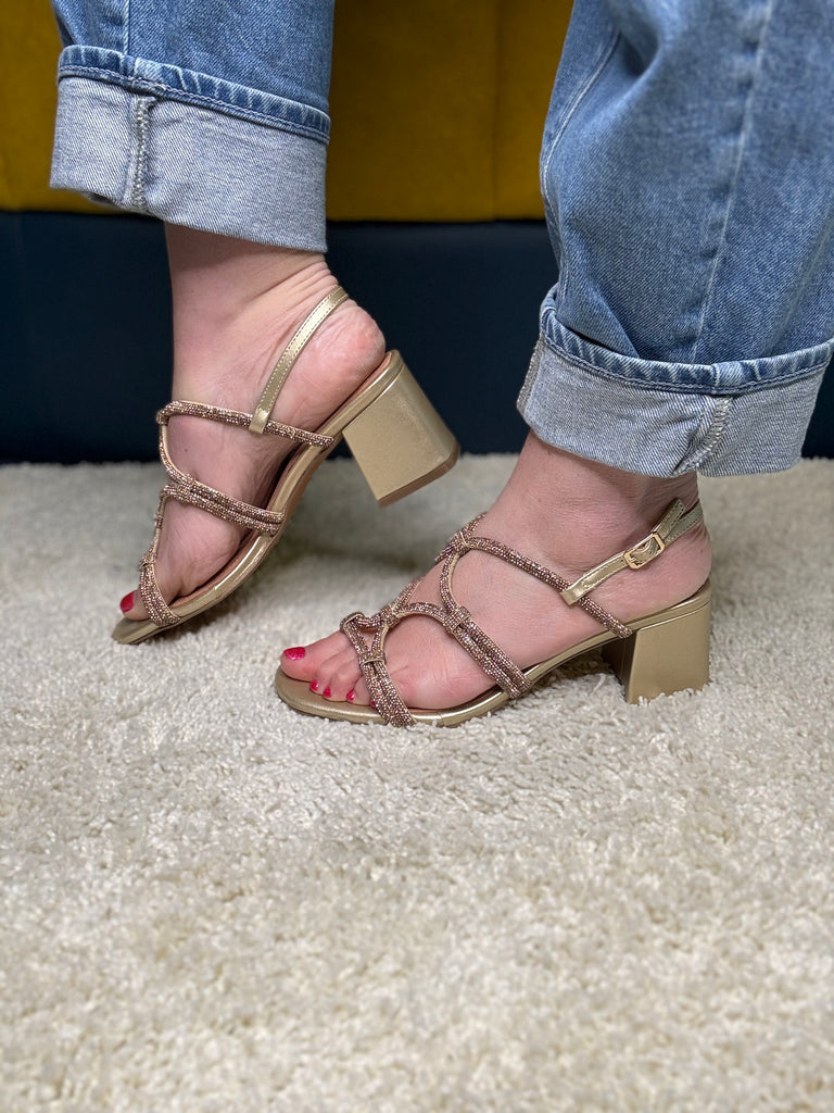 Bibi Lou Gold Block Heel Sandals