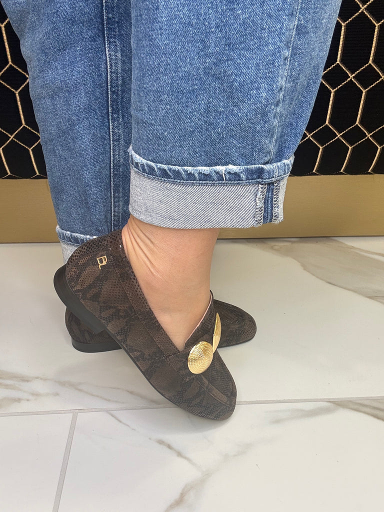 Babouche Chocolate Brown & Black Snake Loafer