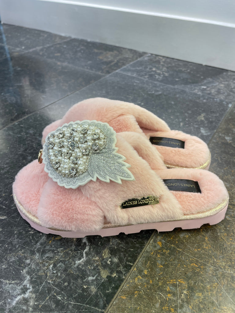 Laines London Pink Pearl Heart Slippers