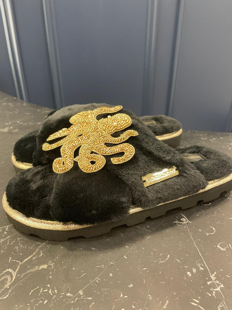 Laines London Black Octopus Slippers