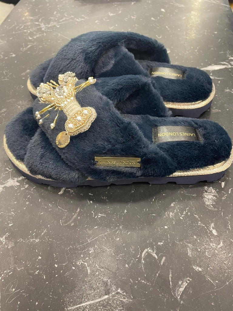 Laines London Navy Lobster Slippers